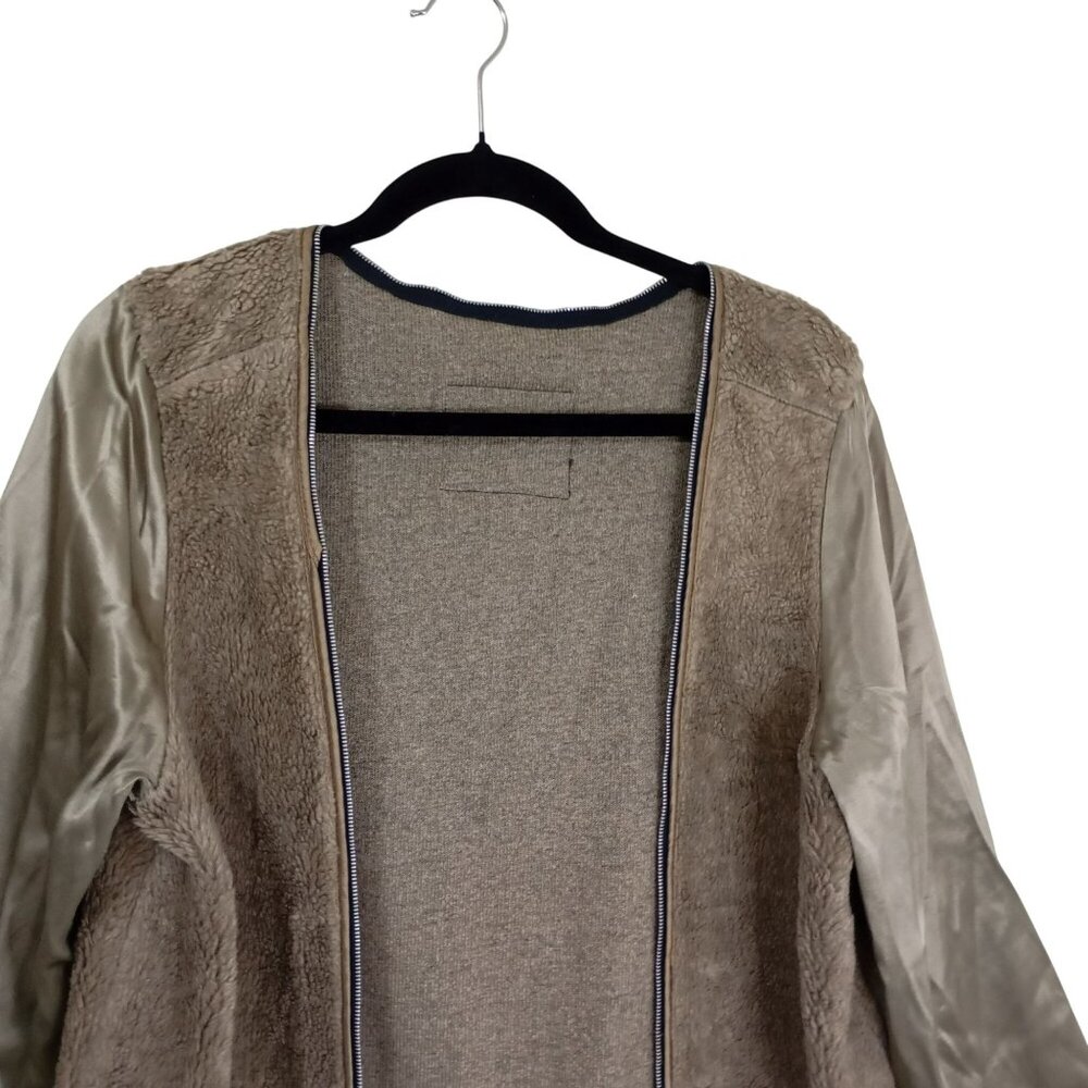 London Fog Maincoat 14R Womens Tan Faux Fur Open Front With Satin Sleeves - Picture 3 of 9